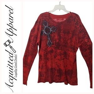 Affliction Red Burgundy Thermal Style Long Sleeve Tee Shirt XL